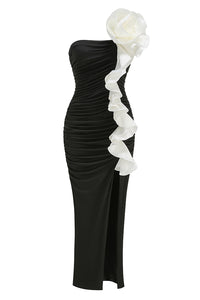 One Shoulder Peony Ruffle Maxi Dress