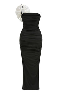 One Shoulder Peony Ruffle Maxi Dress