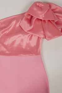 One Shoulder Satin Bandage Bows Gown