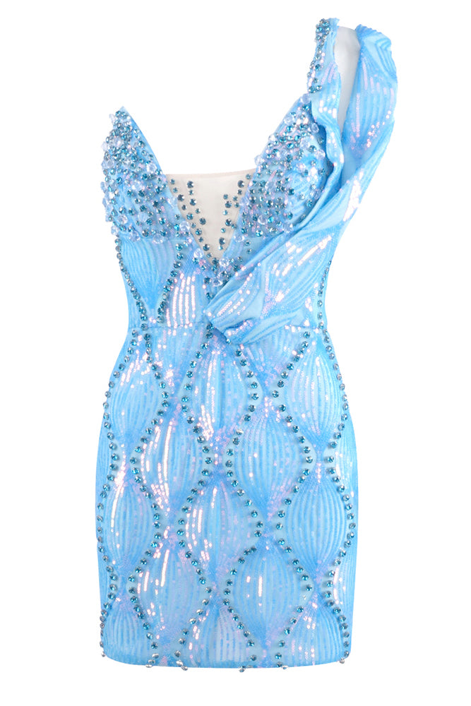 One Shoulder Sequin Rhinestone Mini Dress  IULOVER
