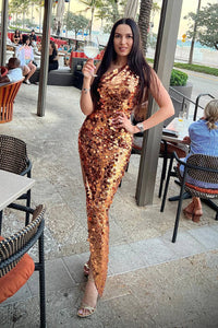 One Shoulder Sequin Maxi Dress