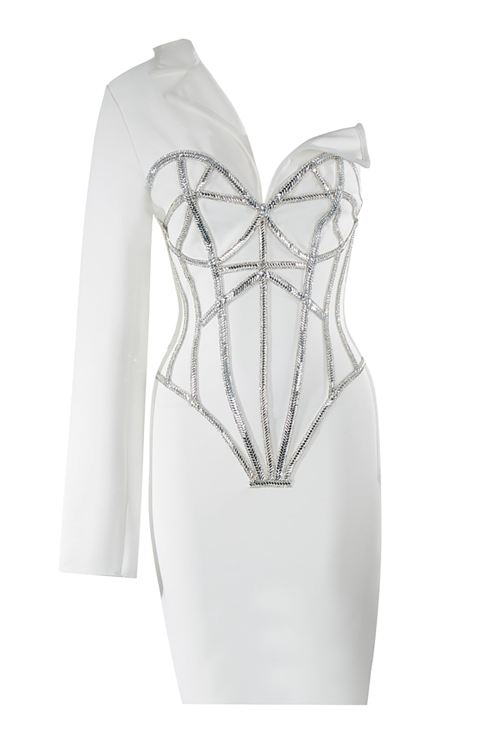 One Shoulder Sparkly-Trim Bandage Dress White / Medium One Shoulder Sparkly-Trim Bandage Dress White / Medium