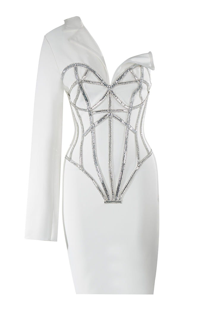 One Shoulder Sparkly-Trim Bandage Dress – IULOVER One Shoulder Sparkly-Trim Bandage Dress – IULOVER