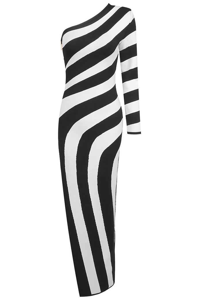 One Shoulder Striped Bandage Bandage Gown Striped / Medium One Shoulder Striped Bandage Bandage Gown Striped / Medium