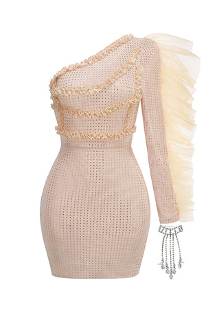 One shoulder Crystal Embellished Mini Dress