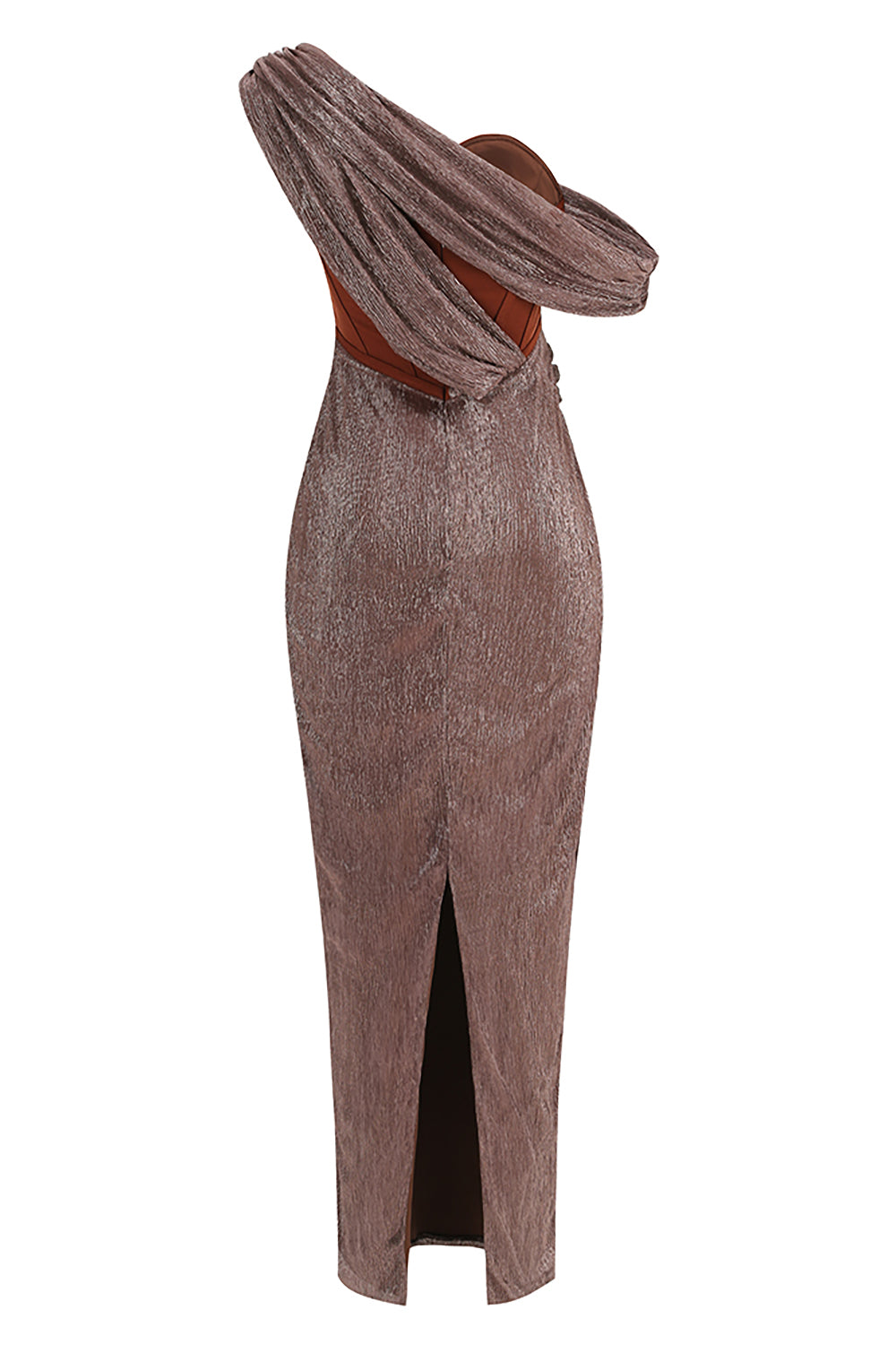 One Shoulder Draped Maxi Dress in Brown