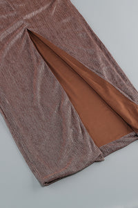 One Shoulder Draped Maxi Dress in Brown