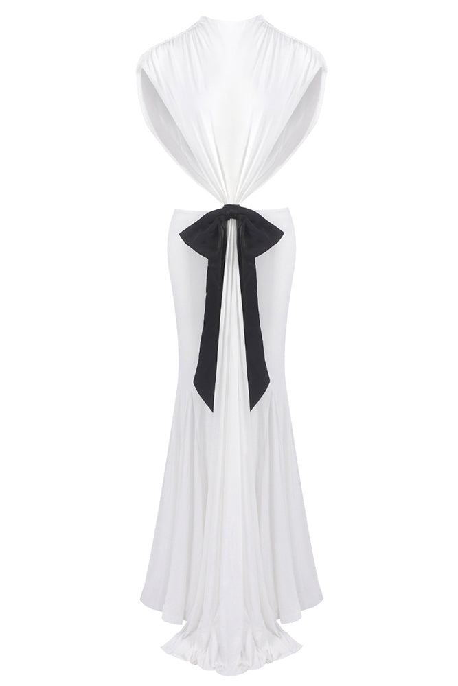 Open Back Bow Jersey Dress IULOVER Open Back Bow Jersey Dress IULOVER
