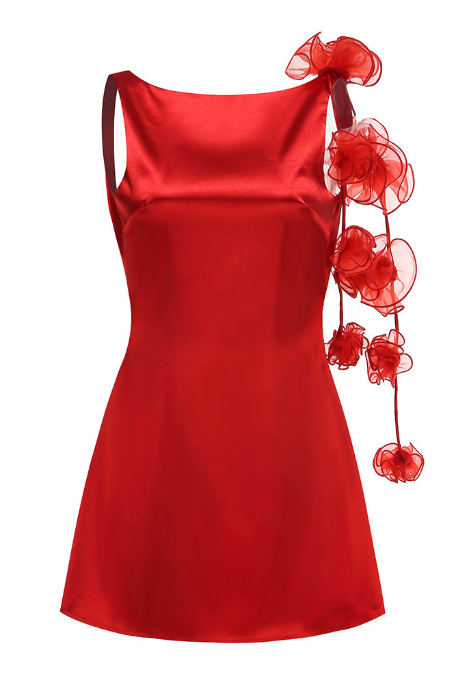red mini dress open back Open Back Flower Mini Dress – IULOVER