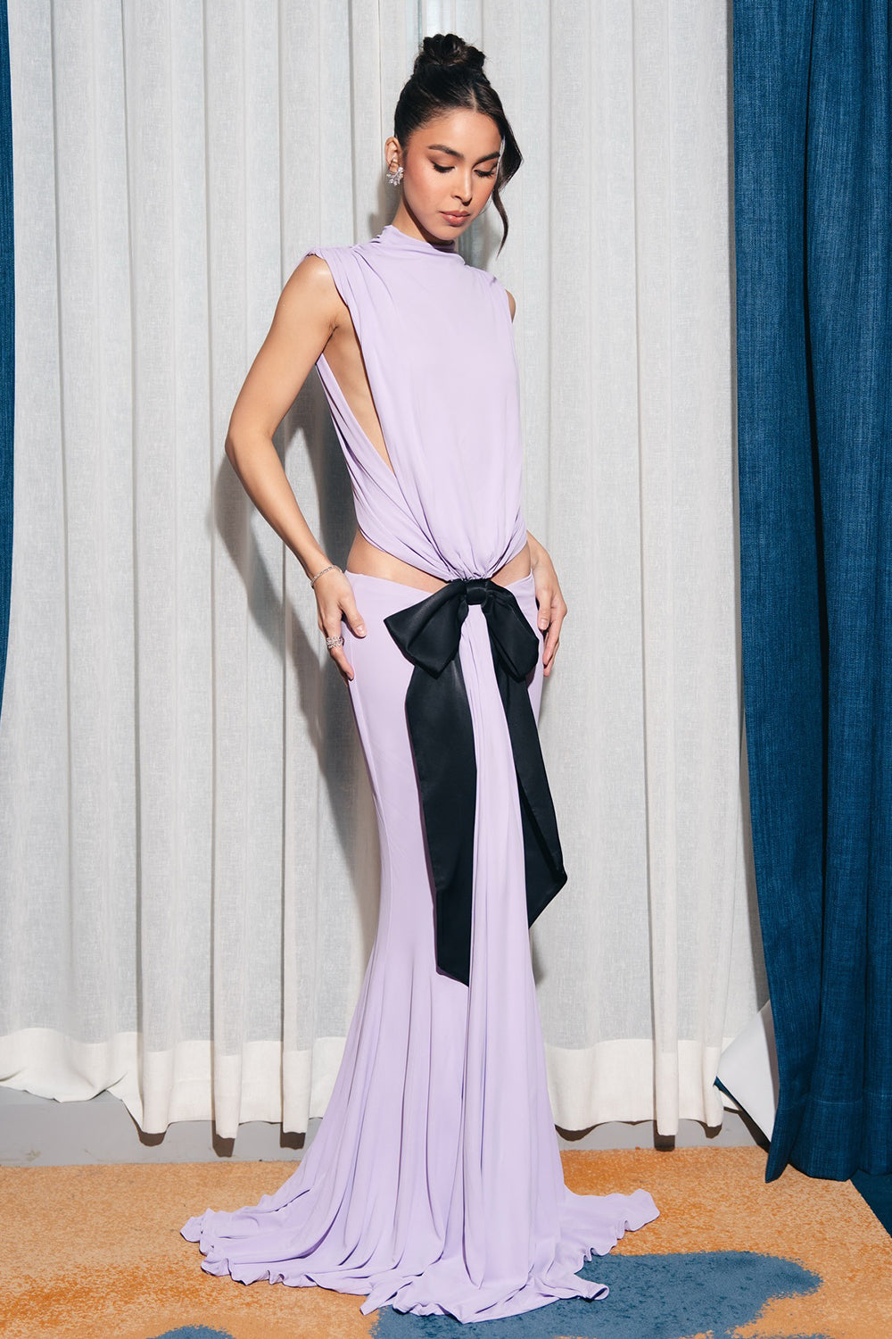 Open Back Bow Jersey Dress IULOVER Open Back Bow Jersey Dress IULOVER
