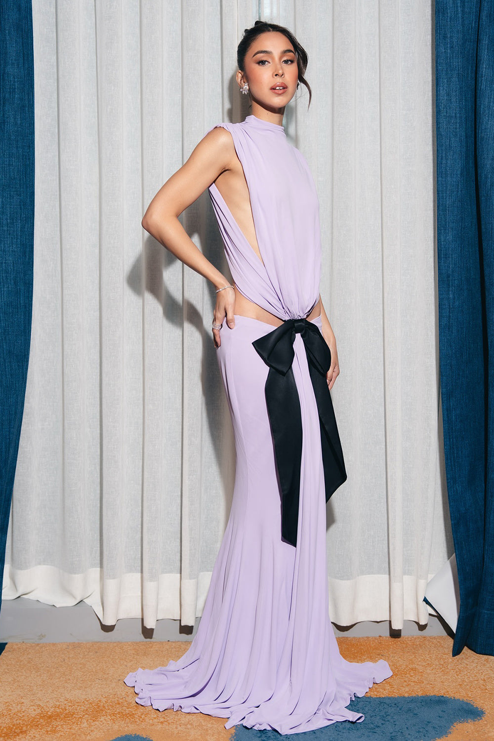 Open Back Bow Jersey Dress IULOVER Open Back Bow Jersey Dress IULOVER