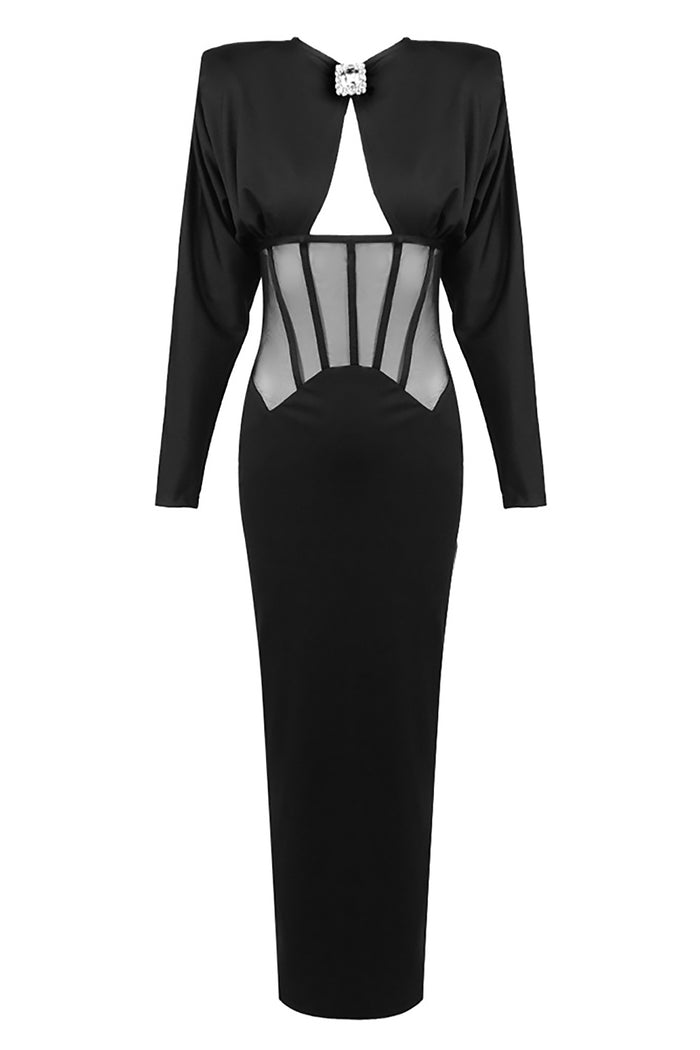 Padded-shoulder Ppanel-insert Gown