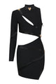 Panther Head Cut Out Asymmetric Mini Bandage Dress