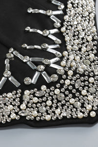 Pearl Crystal-trim Draped Two-Piece Set in Black White