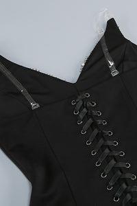 Pearl Crystal-trim Draped Two-Piece Set in Black White
