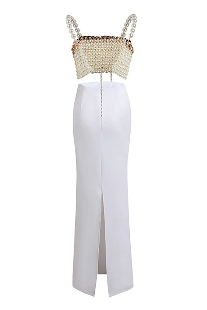 Pearl Embellished Tops Maxi Slim Skirts