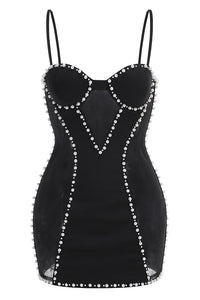 Pearl Trim Bustier Mesh Mini Dress