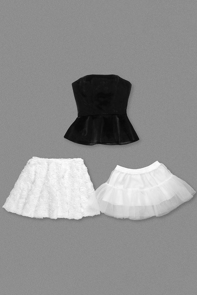 Strapless Petal Layerd Velvet A-line Dress