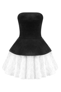 Strapless Petal Layerd Velvet A-line Dress