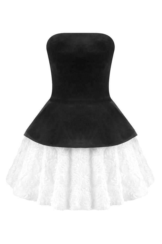 Strapless Petal Layerd Velvet A-line Dress
