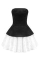 Strapless Petal Layerd Velvet A-line Dress