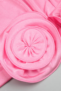 Pink Halterneck Draped Flowers Jersey Midi Dress