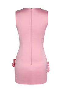 Mini vestido ajustado sin mangas con flores 3D y cuello redondo rosa