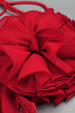 Plunging Neckline Ruffle Rosette Decorated Dress