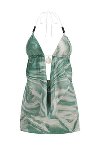 Printed Open Back Halter Top and Skirts Green