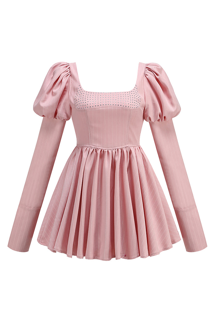 Puff Sleeve Crystal Corset Mini Dress