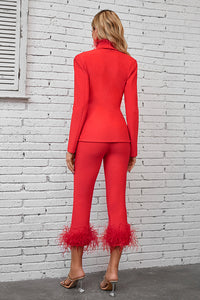 Red Feather-trim Suits