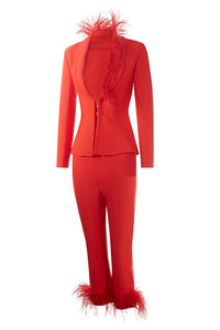 Red Feather-trim Suits