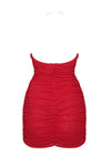 Red Strapless Ruched Mini Dress