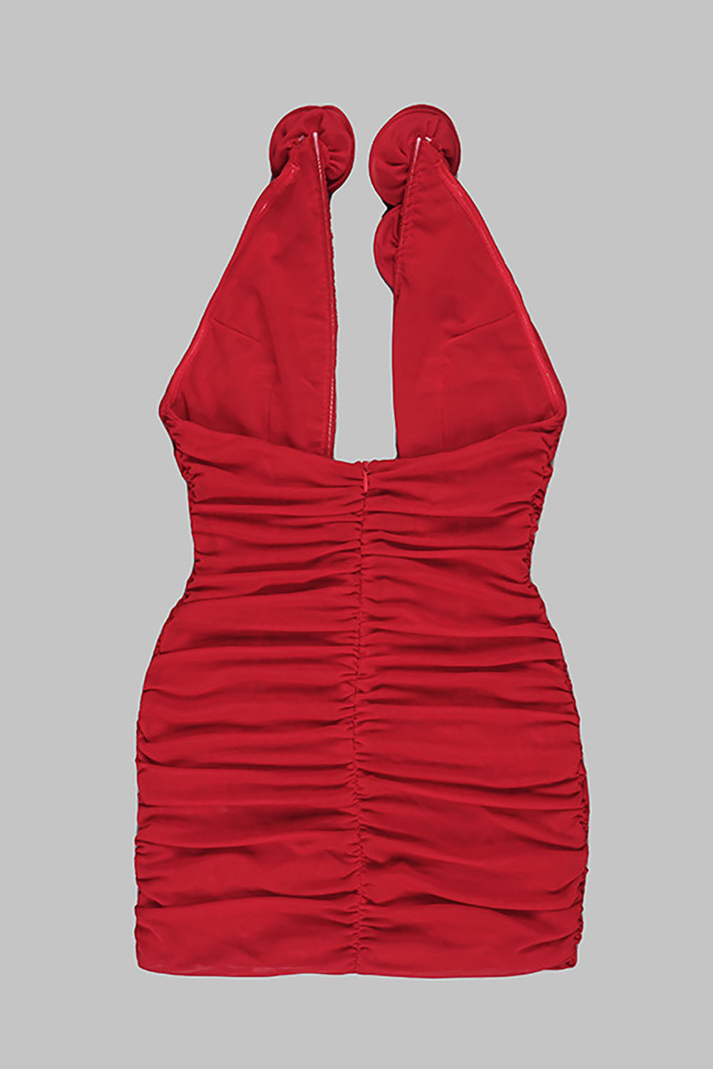 Mini vestido vermelho sem alças franzido