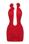 Red Strapless Ruched Mini Dress