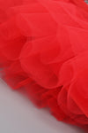 Red V Neck Ruffle Tulle Mesh A-line Dress