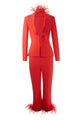 Red Feather-trim Suits