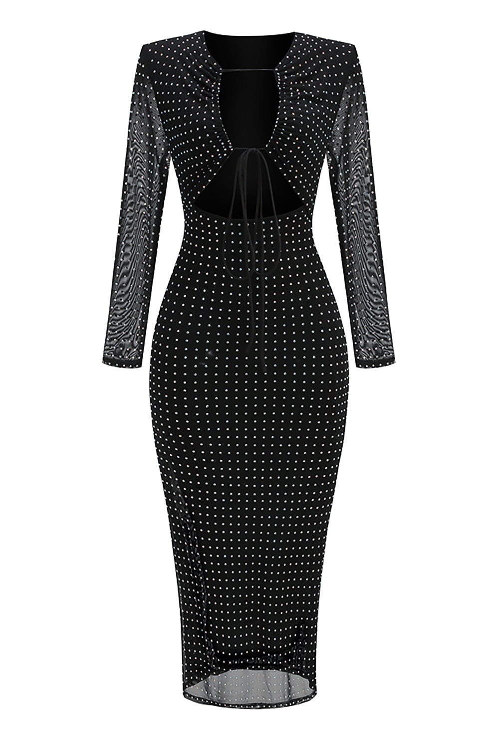 Rhinestone-embellished Keyhole Mesh Dress IULOVER Rhinestone-embellished Keyhole Mesh Dress IULOVER