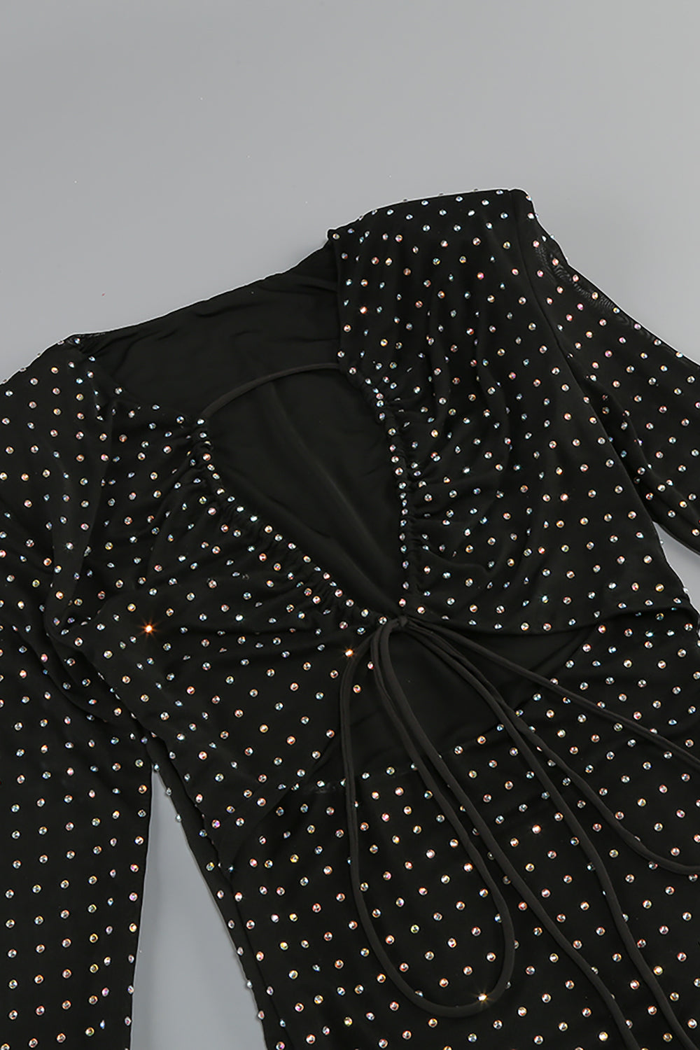 Rhinestone-embellished Keyhole Mesh Dress IULOVER Rhinestone-embellished Keyhole Mesh Dress IULOVER