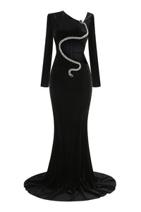 Rhinestone Paneled Velvet Gown