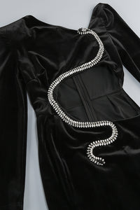 Rhinestone Paneled Velvet Gown