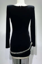 Rhinestone Serpenta Deep-V Velvet Mini Dress In Black - IULOVER