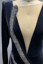 Rhinestone Serpenta Deep-V Velvet Mini Dress In Black - IULOVER