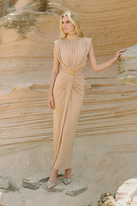Ring Buckle Draped Cutout Maxi Dress
