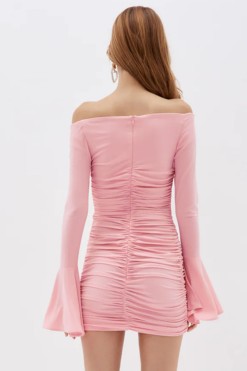 Rose Appliqued Ruched Jersey Mini Dress In Pink