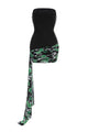 Rose Printed Strapless Mini Dress in Black
