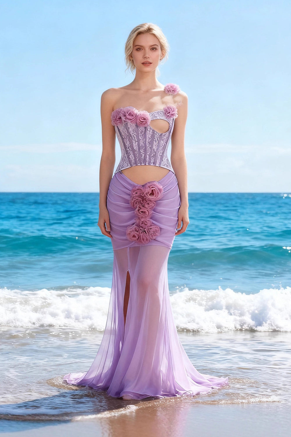 Rosette Applique Cutout Mermaid Dress