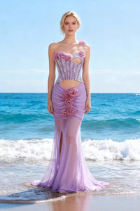 Rosette Applique Cutout Mermaid Dress