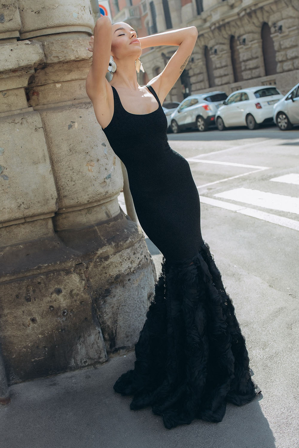 Rosette Applique Mermaid Gown