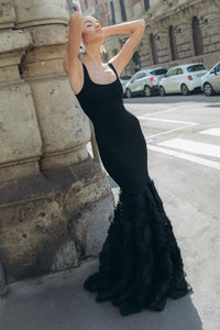 Rosette Applique Mermaid Gown